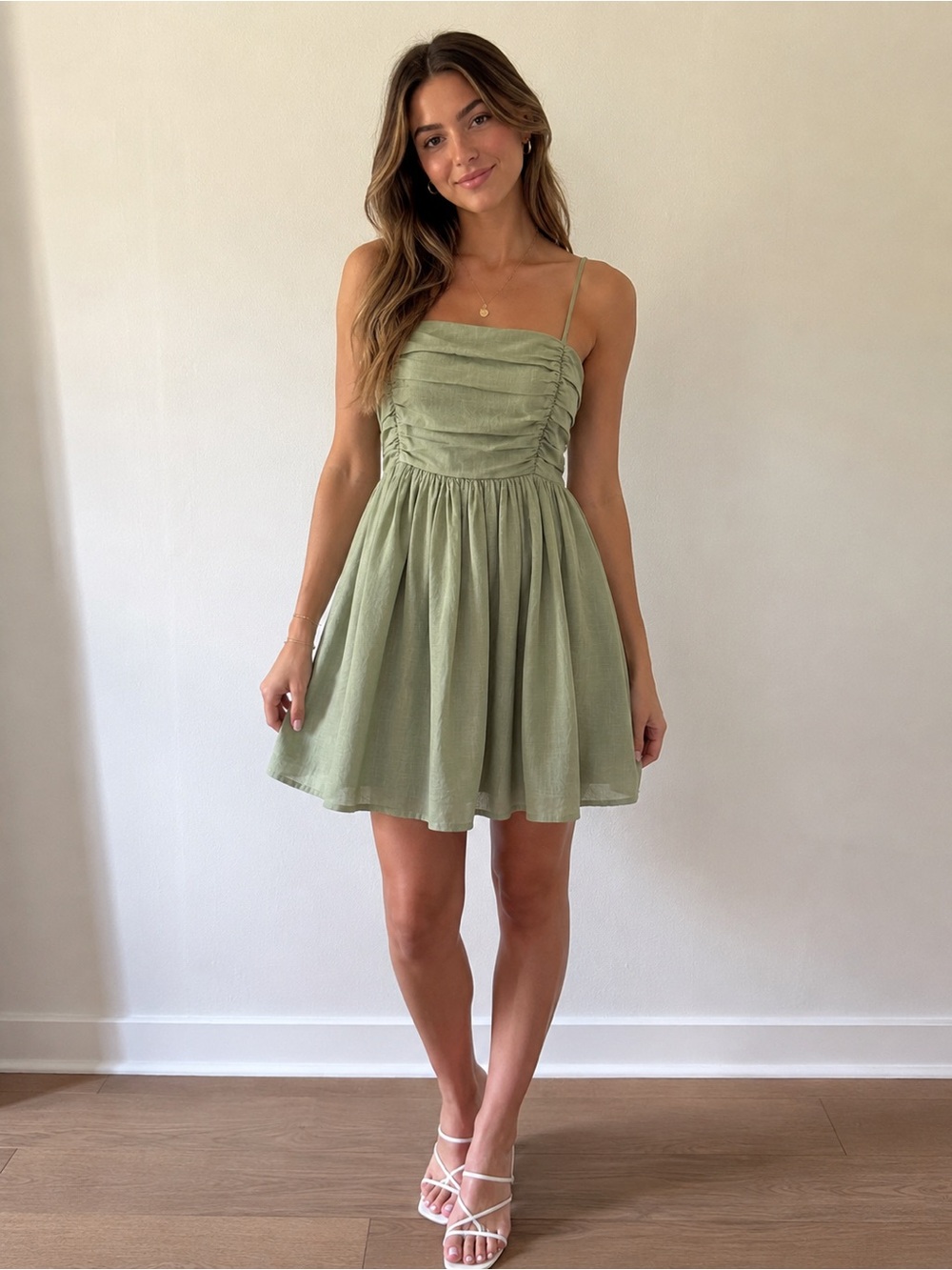American Threads - Sage Green - Mini Dress – XS | Back Bow Detail